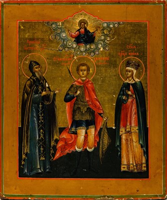 Lot 1029 - Russian Panel Icon of Three Saints