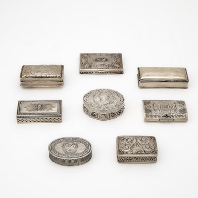 Lot 115 - Group of Eight American and Continental Silver Snuff and Stamp Boxes