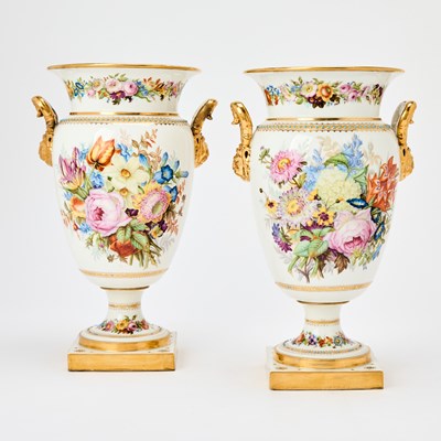 Lot 592 - Pair of Paris Porcelain Twin-Handled Vases