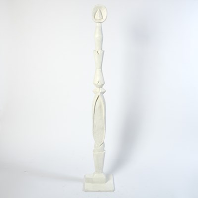 Lot 409 - Cubist White Painted Carved Wood Double-Sided Sculpture