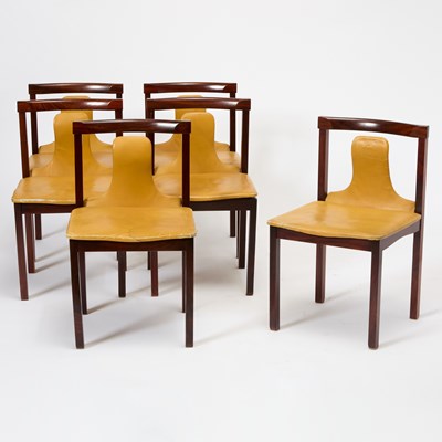 Lot 368 - Set of Six Claudio Salocchi for Sormani Leather and Rosewood Dining Chairs
