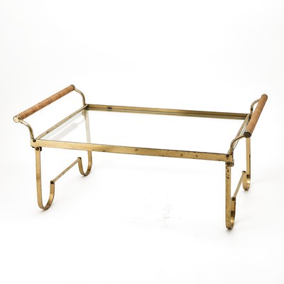 Lot 364 - Carl Aubuck Brass, Glass and Cane Tray Table