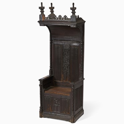 Lot 481 - Neo Gothic Carved Oak Ceremonial Throne Chair with Canopy
