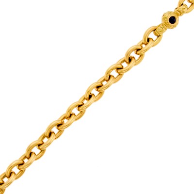 Lot 1019 - Gold, Ruby and Sapphire Link Bracelet