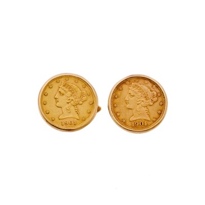Lot 1137 - Pair of Gold and Gold Coin Cufflinks
