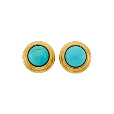 Lot 1025 - Pair of Gold and Cabochon Turquoise Earclips
