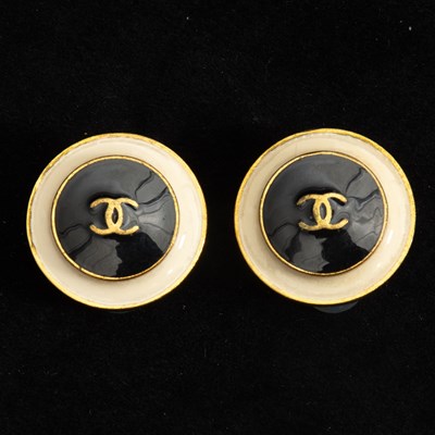 Lot 318 - Pair of Chanel Gilt Metal and Enamel Earrings
