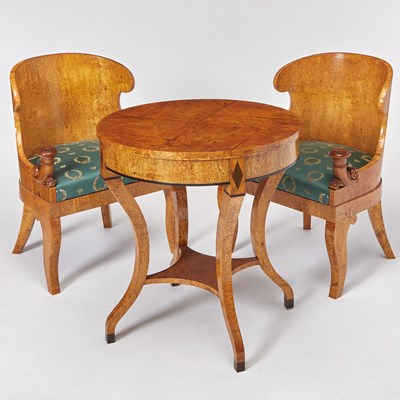 Lot 510 - Pair of Russian Neoclassical Karelian Birchwood Gondola Chairs