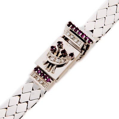 Lot 1097 - Ebel White Gold, Ruby and Diamond Bracelet-Watch