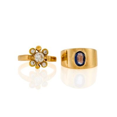 Lot 1267 - Gold and Diamond Ring and Sapphire Ring