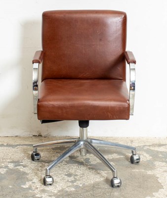 Lot 336 - Brown Leather and Chrome Office Chair