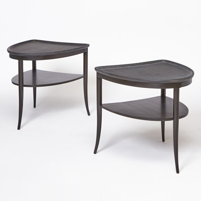 Lot 287 - Pair of Dark Stained Wood Demilune Side Tables