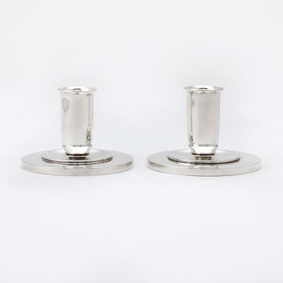 Lot 296 - Pair of Georg Jensen Sterling Silver "Pyramid" Pattern Low Candlesticks
