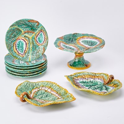 Lot 647 - Majolica "Begonia" Pattern Partial Dessert Service
