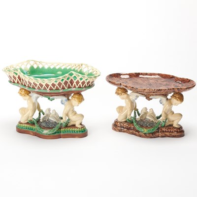 Lot 652 - Two Minton Majolica Figural Centerpiece Dessert Stands