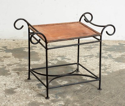 Lot 343 - Wrought Iron Leather Top Stool
