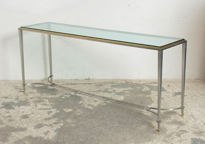 Lot 345 - Modern Chrome and Gilt Metal Glass Top Console