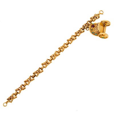 Lot 1118 - Gold and Gem-Set Bracelet with Chariot Charm