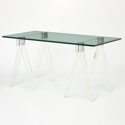 Lot 318 - Acrylic and Glass Sawhorse Table