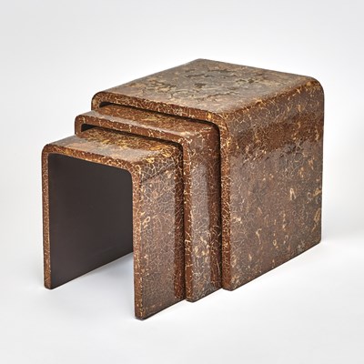 Lot 382 - Nest of Three Coconut Shell Lacquered Tables