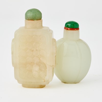 Lot 10 - Two Chinese Carved Pale Celadon Jade Snuff Bottles