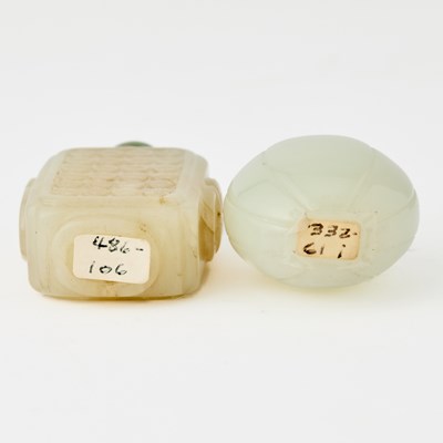 Lot 10 - Two Chinese Carved Pale Celadon Jade Snuff Bottles