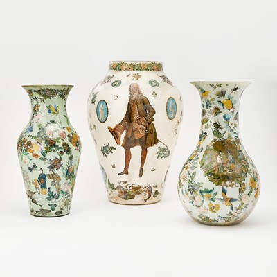 Lot 3032 - Three Victorian Decalomania Vases