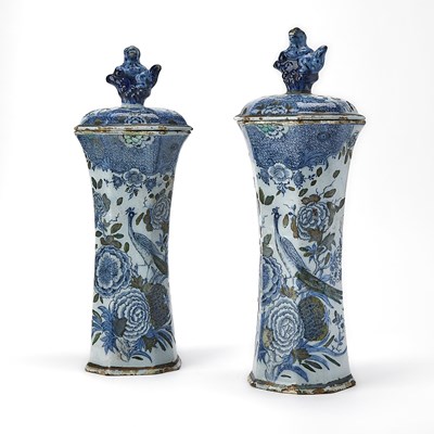 Lot 3162 - Pair of Dutch Delft Covered Vases