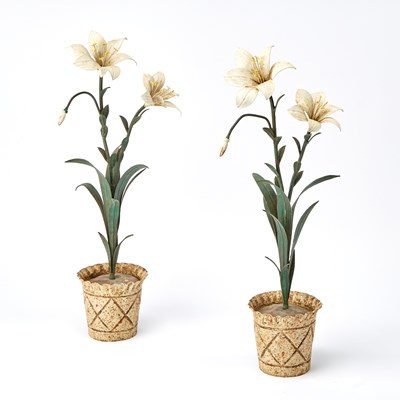 Lot 3086 - Pair of Painted Tôle Flower Ornaments