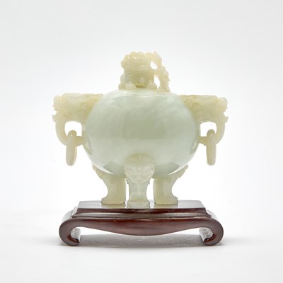 Lot 493 - A Chinese White-Toned Celadon Jade Censer and Cover