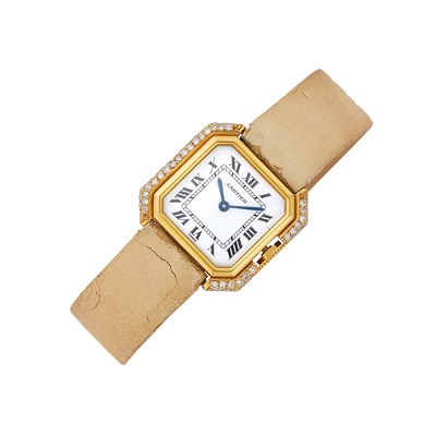 Lot 6 - Cartier Paris Gold and Diamond 'Ceinture' Wristwatch, Ref. 139