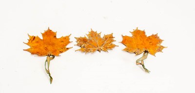 Lot 365 - Set of Three Brass Painted Leaf Form Ornaments