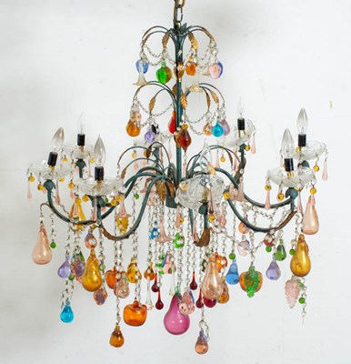 Lot 372 - Eight-Light Painted Metal and Glass Chandelier