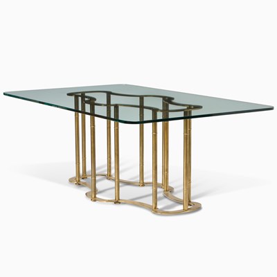 Lot 371 - Mastercraft Brass and Glass Dining Table