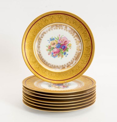 Lot 380 - Set of Eight Gilt Decorated Hand Painted Bavarian Plates