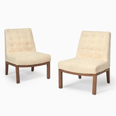 Lot 354 - Pair of Dunbar Upholstered Walnut Slipper Chairs