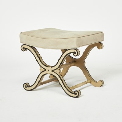 Lot 293 - Dorothy Draper Style Upholstered Painted Wood Bench