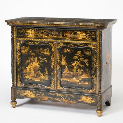 Lot 441 - Late Regency Chinoiserie Decorated Lacquer Cabinet