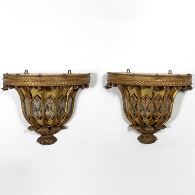 Lot 502 - Pair of Italian Neoclassical Painted and Parcel-Gilt Wall Brackets