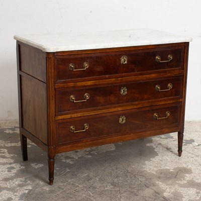 Lot 100 - Directoire Style Walnut Marble Top Commode