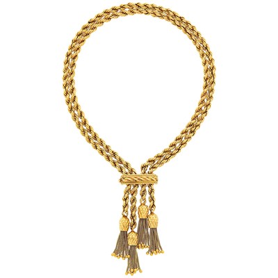 Lot 86 - Double Strand Rope-Twist Gold Tassel Necklace