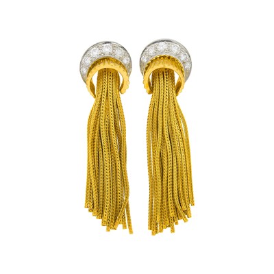 Lot 15 - Pair of Gold, Platinum and Diamond Fringe Earrings