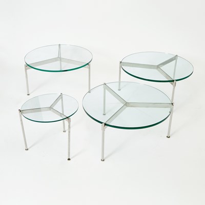 Lot 232 - Set of Four Ward Bennett for Brickel Associates Glass and Chromed Metal Low Tables