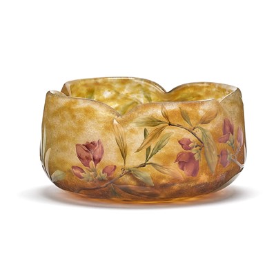 Lot 128 - Daum Frères Art Nouveau Acid-Etched and Enameled Glass "Cognassier du Japon" (Japanese Quince) Bowl