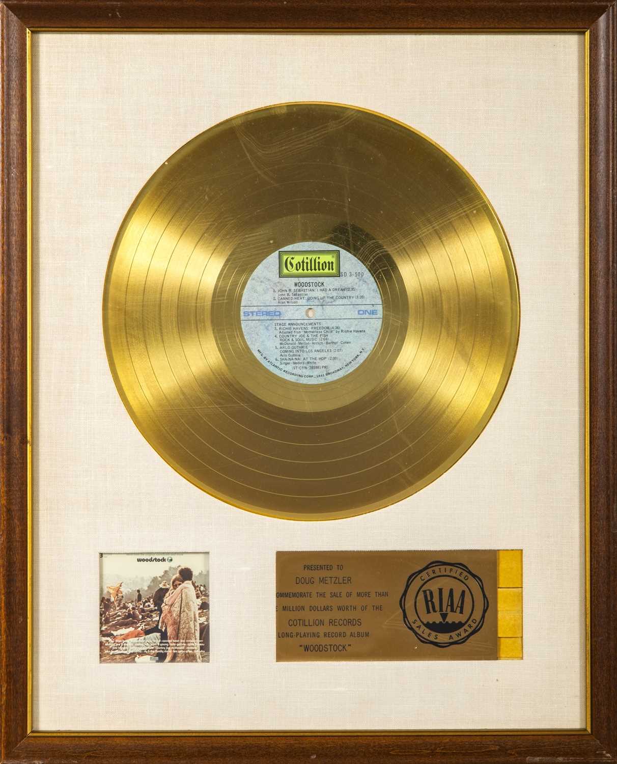 Lot 203 - Woodstock Gold Record presented to Country Joe and the Fish bassist