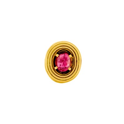 Lot 1243 - Gold and Cabochon Pink Tourmaline Ring
