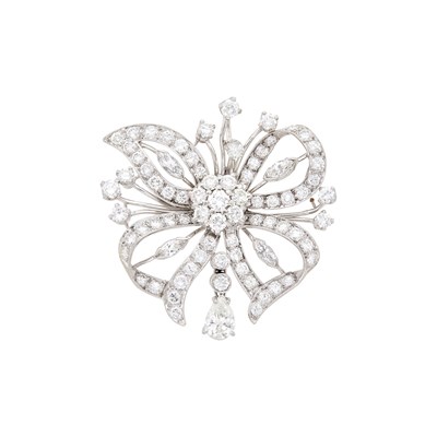 Lot 76 - Platinum and Diamond Pendant-Brooch