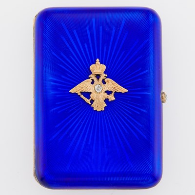 Lot 233 - Fabergé Jeweled Silver-Gilt and Guilloché Enamel Imperial Presentation Cigarette Case