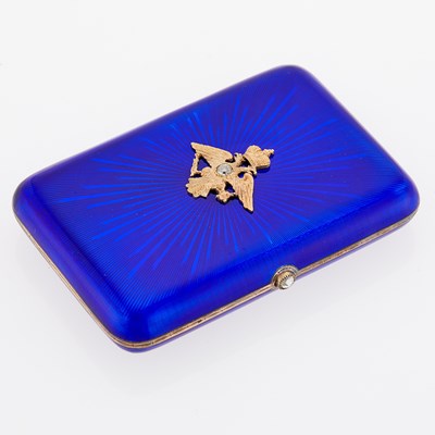 Lot 233 - Fabergé Jeweled Silver-Gilt and Guilloché Enamel Imperial Presentation Cigarette Case