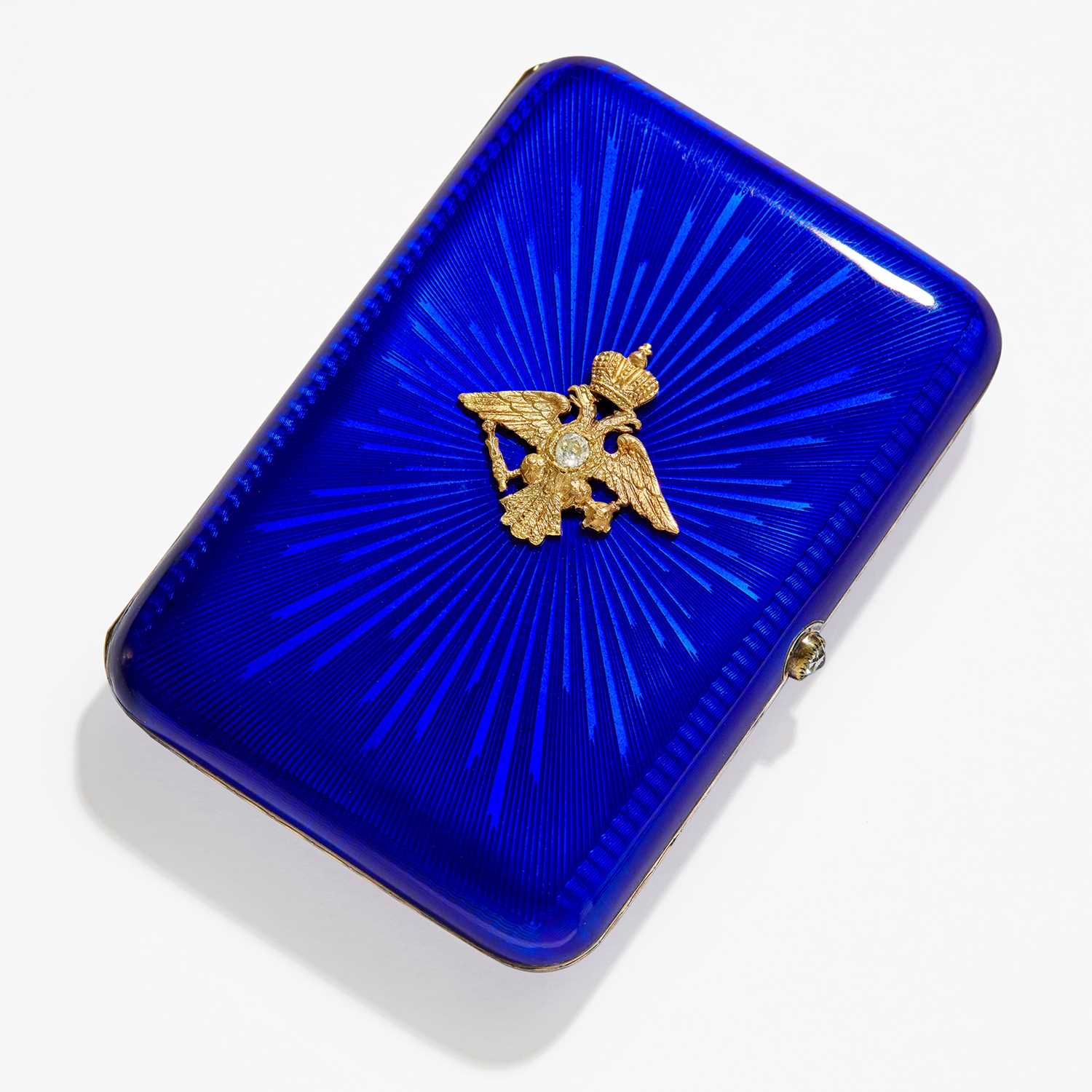 Lot 233 - Fabergé Jeweled Silver-Gilt and Guilloché Enamel Imperial Presentation Cigarette Case